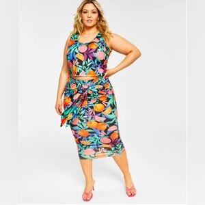 NWT Nina Parker Trendy Plus Size Printed Tie-Front Midi Bodycone Skirt Size 1X‎